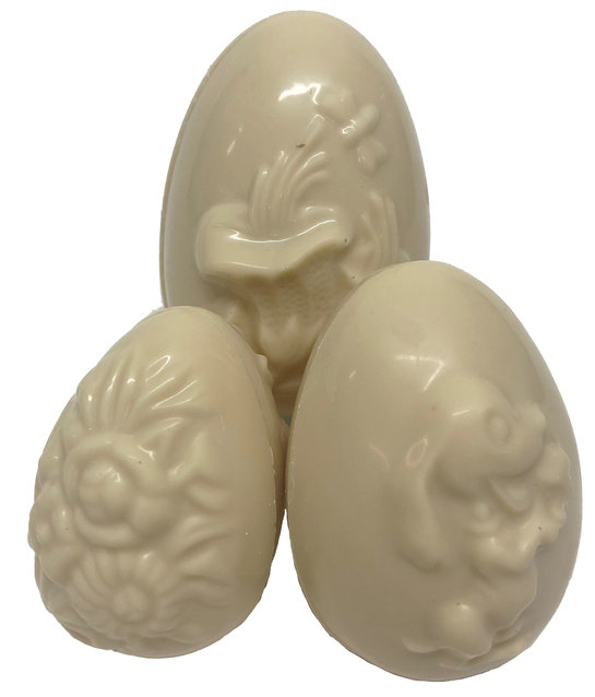 Assortment of white chocolate hollow eggs